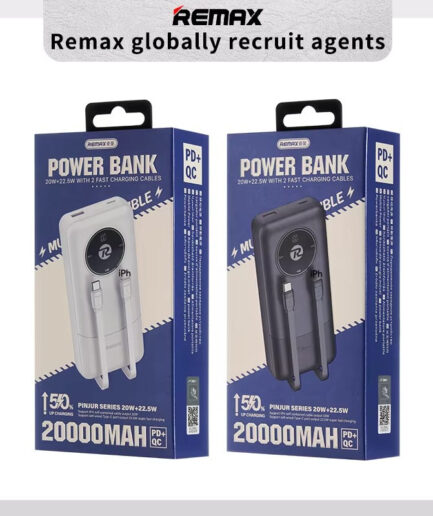 باور بانك REMAX RPP-38 بسعة 20000 مللي أمبير مع كابلات شحن سريعة مدمجة بقوة 20 واط + 22.5 واط