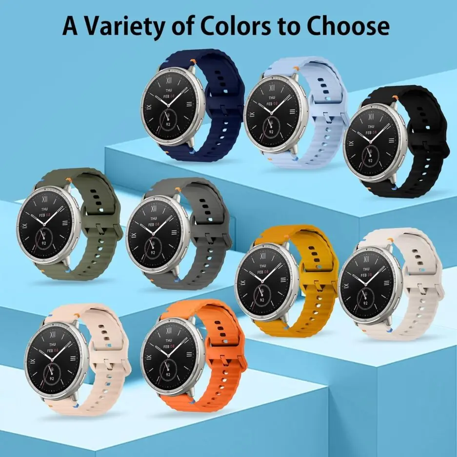 18mm Silicone Wave Band Replacement Strap for Huawei Watch GT 6/5/4 41mm, GT 5 Pro 42mm - 18 mm Sports Wristband for Garmin Venu 4 41mm/3S/2S, Forerunner 265S/255S, vivoactive...