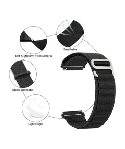 Alpine Loop 22mm متوافق مع ساعة Huawei GT / GT2 الذكية 46mm ، حزام نايلون رياضي متين مع خطاف من التيتانيوم G أسود