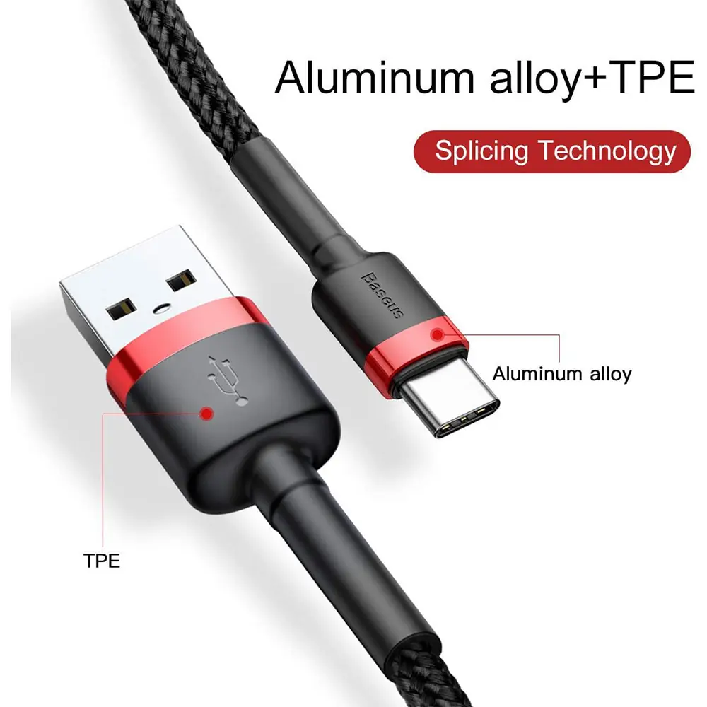 Baseus Cafule CATKLF-B91 USB To Type-C Cable 3A Fast Charging 1m - Black Baseus Cafule CATKLF-B91 USB To Type-C Cable 3A Fast Charging 1m - Black