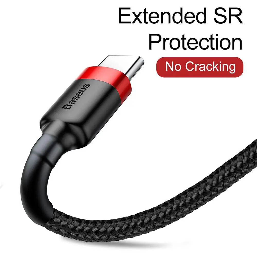 Baseus Cafule CATKLF-B91 USB To Type-C Cable 3A Fast Charging 1m - Black Baseus Cafule CATKLF-B91 USB To Type-C Cable 3A Fast Charging 1m - Black