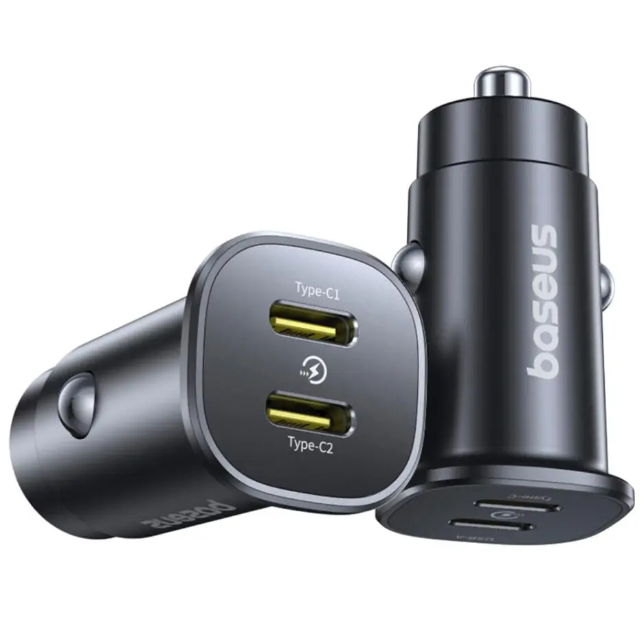 Baseus GoTrip DP1 BS-C15C2 Mini Car Charger 2x Type-C 30W Fast Charging - Cosmic Black