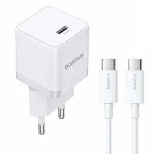 Baseus Palm CCZC20CE Mini Wall Charger PD Type-C + Type-C Cable 20W Fast Charging - White