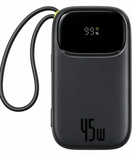 Baseus QPow 3 PPQD3-2040 Power Bank USB + Type-C 45W Fast Charging 20000mAh Built-in 2 Cables - Black