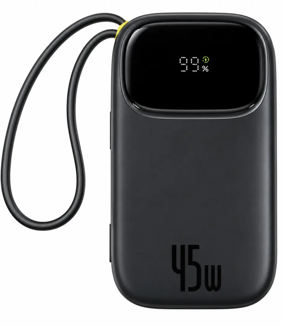 Baseus QPow 3 PPQD3-2040 Power Bank USB + Type-C 45W Fast Charging 20000mAh Built-in 2 Cables - Black