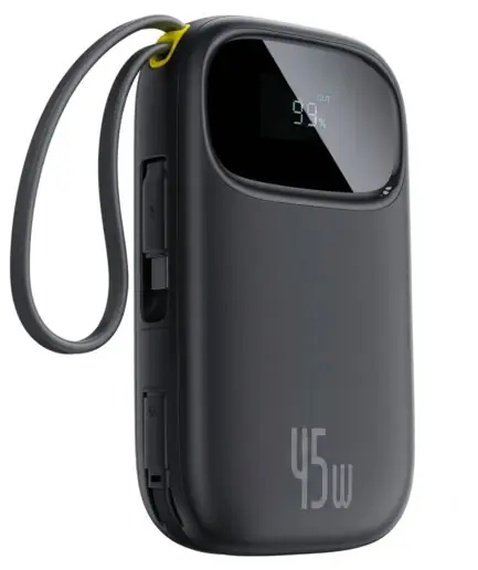 Baseus QPow 3 PPQD3-2040 Power Bank USB + Type-C 45W Fast Charging 20000mAh Built-in 2 Cables - Black