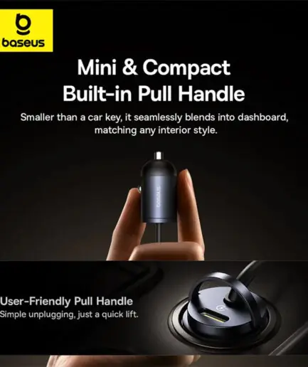 Baseus Tiny Star VCHXX-C-C Mini Car Charger Type-C With Built-in Type-C Cable 30W Fast Charging - Black