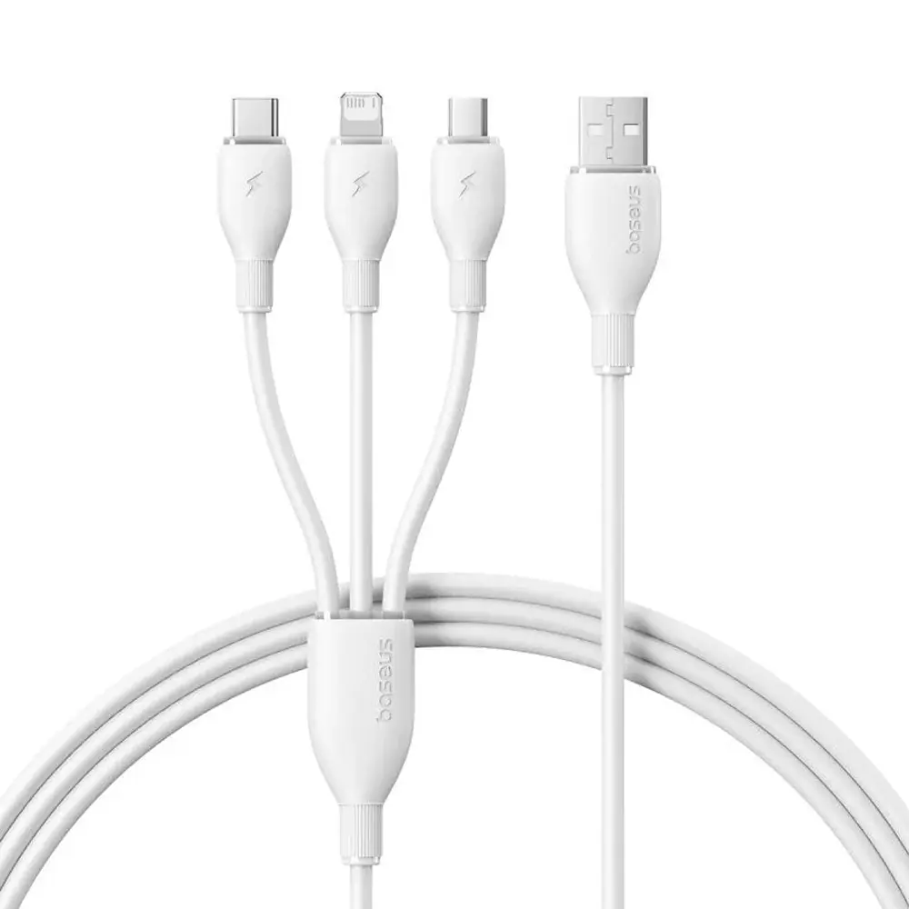 Baseus Ultra-Fast CB000161 USB To (Type-C + Micro + Lightning) 3in1 Cable 3.5A Fast Charging 1.3m - White Baseus Ultra-Fast CB000161 USB To (Type-C + Micro + Lightning) 3in1 Cable 3.5A Fast Charging 1.3m - White