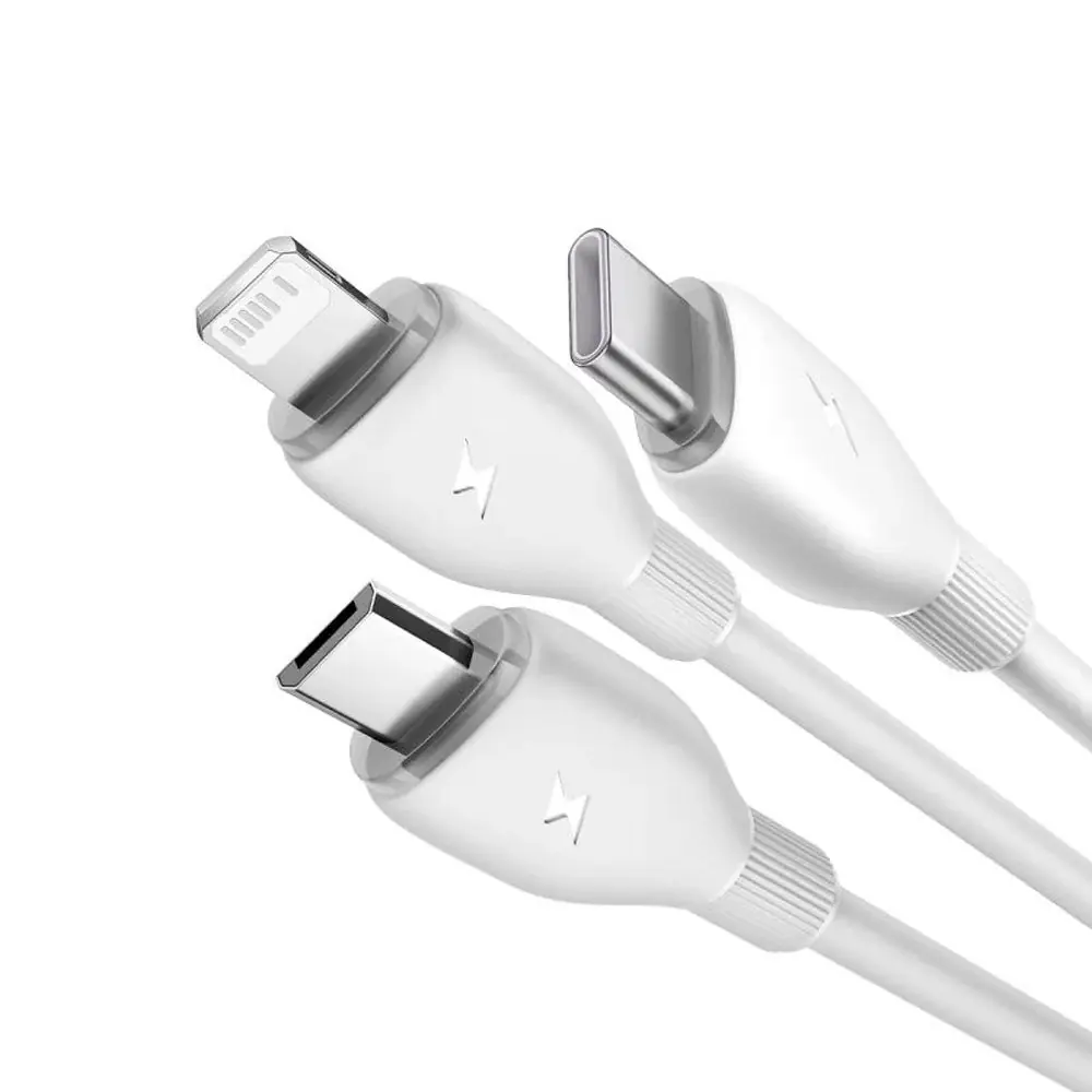 Baseus Ultra-Fast CB000161 USB To (Type-C + Micro + Lightning) 3in1 Cable 3.5A Fast Charging 1.3m - White Baseus Ultra-Fast CB000161 USB To (Type-C + Micro + Lightning) 3in1 Cable 3.5A Fast Charging 1.3m - White
