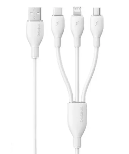 Baseus Ultra-Fast CB000161 USB To (Type-C + Micro + Lightning) 3in1 Cable 3.5A Fast Charging 1.3m - White