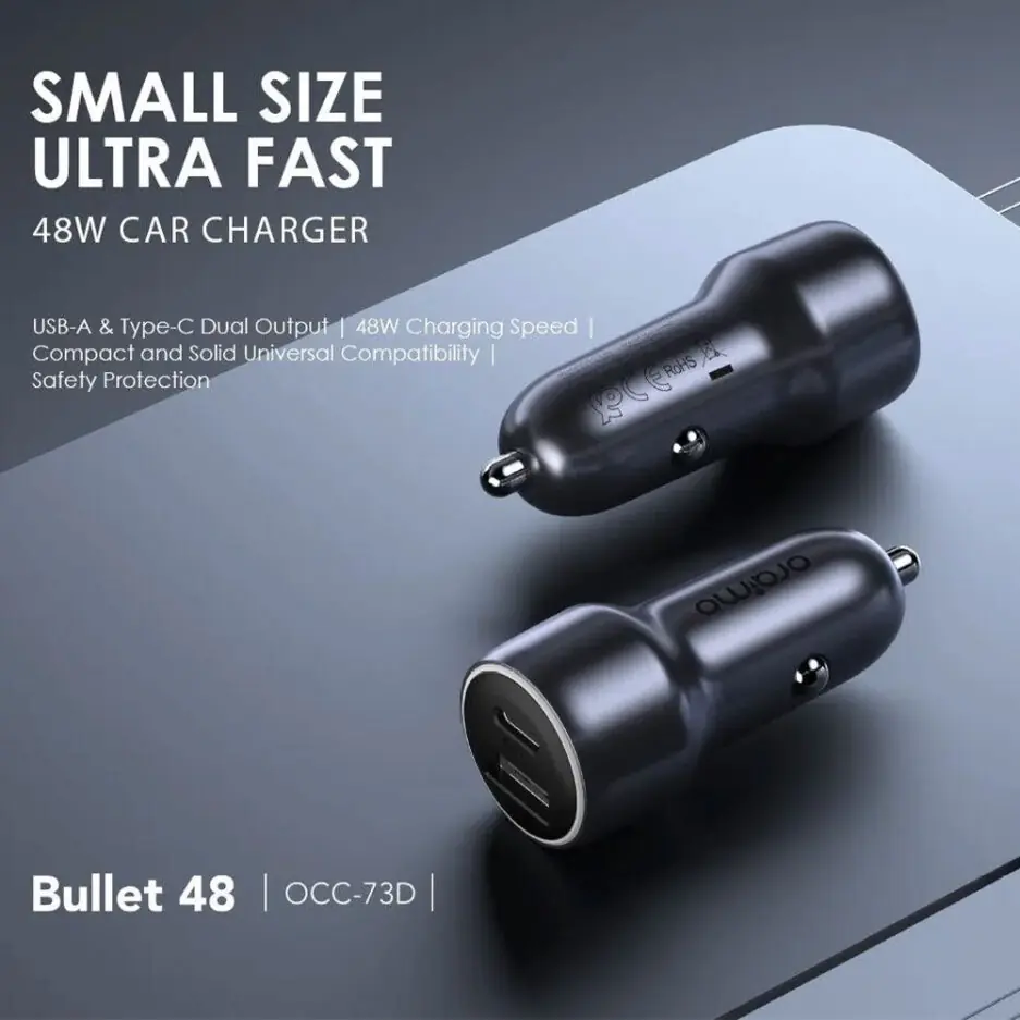 Oraimo Bullet 48 OCC-73D Car Charger Type-C + USB 48W Fast Charging - Black