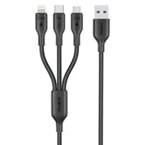 Oraimo Duraline 4 OCD-118MCL USB To Type-C + Micro + Lightning 3in1 Cable 3A 60W Fast Charging 1.2m - Black
