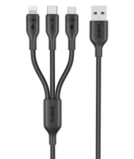 Oraimo Duraline 4 OCD-118MCL USB To Type-C + Micro + Lightning 3in1 Cable 3A 60W Fast Charging 1.2m - Black
