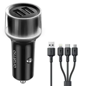 Oraimo Highway 15 OCC-1152D Car Charger 2x USB + Type-C + Micro + Lightning 3in1 Cable 15.5W - Black