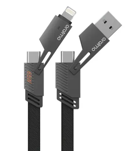 Oraimo OCD-155 USB + Type-C To Type-C + Lightning 4in1 Cable 65W Fast Charging 1m - Black