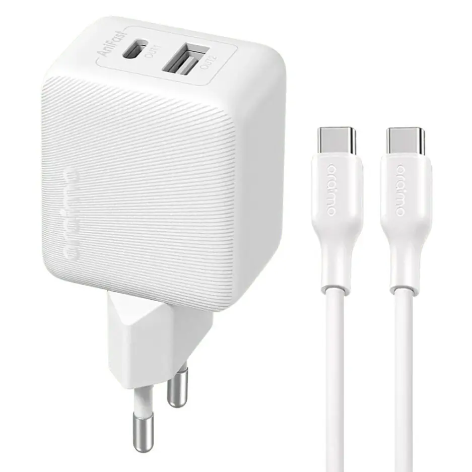 Oraimo PowerCube 201 OCW-5203ECC Wall Charger PD Type-C + USB + Type-C Cable 20W Fast Charging - White