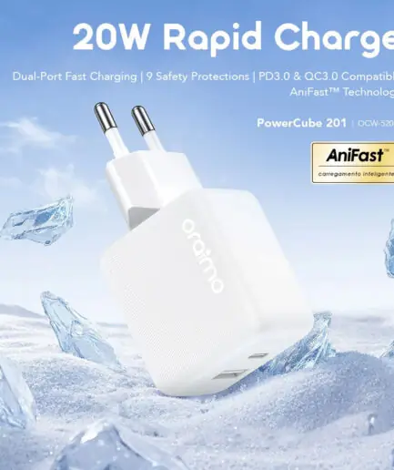 Oraimo PowerCube 201 OCW-5203ECL Wall Charger PD Type-C + USB + Lightning Cable 20W Fast Charging - White