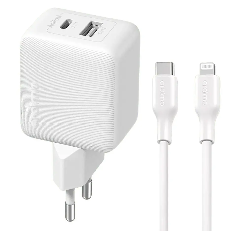 Oraimo PowerCube 201 OCW-5203ECL Wall Charger PD Type-C + USB + Lightning Cable 20W Fast Charging - White