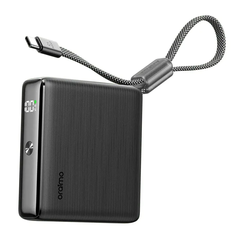 Oraimo PowerNova L21 OPB-7203C Power Bank USB + Type-C 30W Fast Charging 20000mAh Built-In Type-C Cable - Black