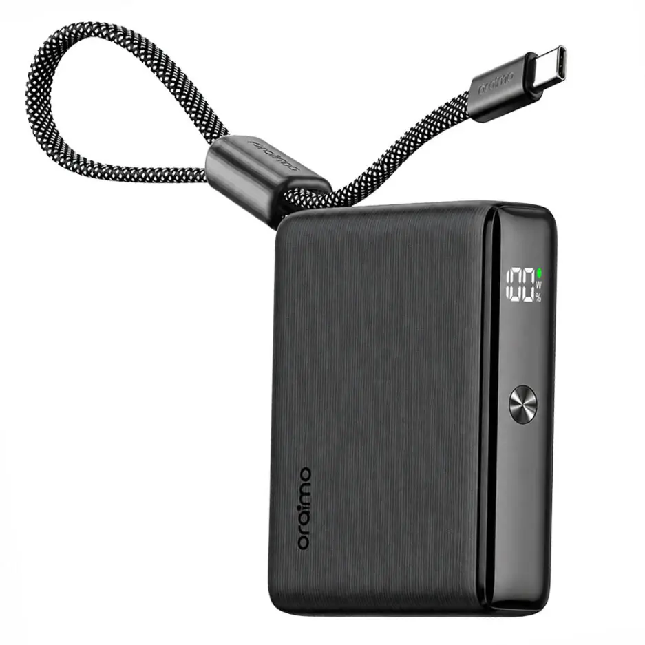 Oraimo PowerNova L21 OPB-7203C Power Bank USB + Type-C 30W Fast Charging 20000mAh Built-In Type-C Cable - Black