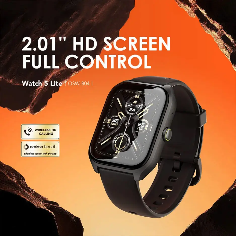 Oraimo Watch 5 Lite OSW-804 Smart Watch Black Case With Black Silicone Strap