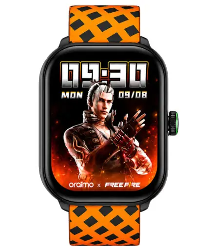Oraimo Watch 6 HAYATO X Free Fire OSW-809 Smart Watch Black Case With Scarlet Red Silicone Strap