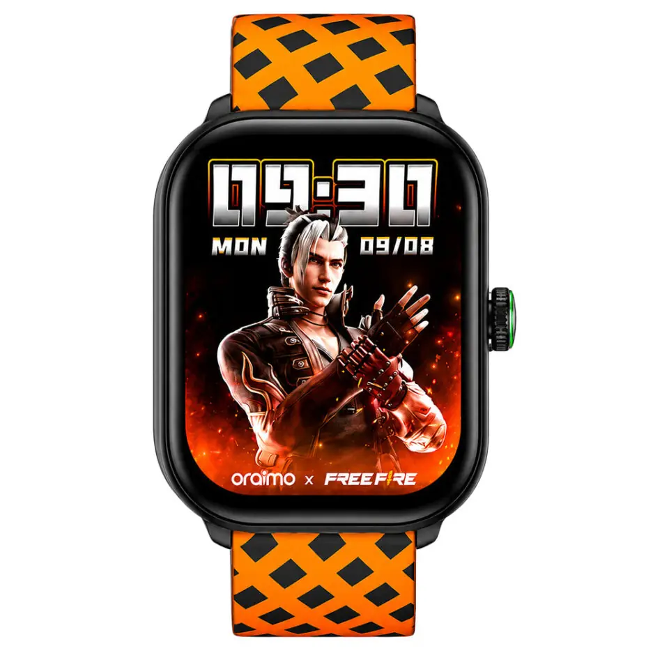Oraimo Watch 6 HAYATO X Free Fire OSW-809 Smart Watch Black Case With Scarlet Red Silicone Strap
