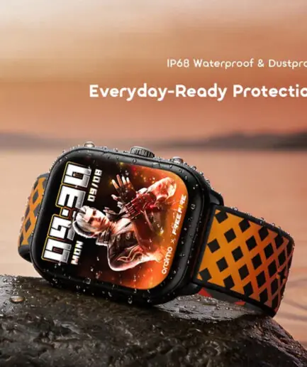Oraimo Watch 6 HAYATO X Free Fire OSW-809 Smart Watch Black Case With Scarlet Red Silicone Strap