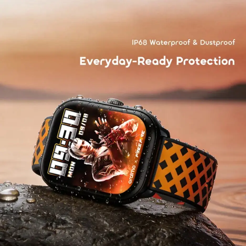 Oraimo Watch 6 HAYATO X Free Fire OSW-809 Smart Watch Black Case With Scarlet Red Silicone Strap