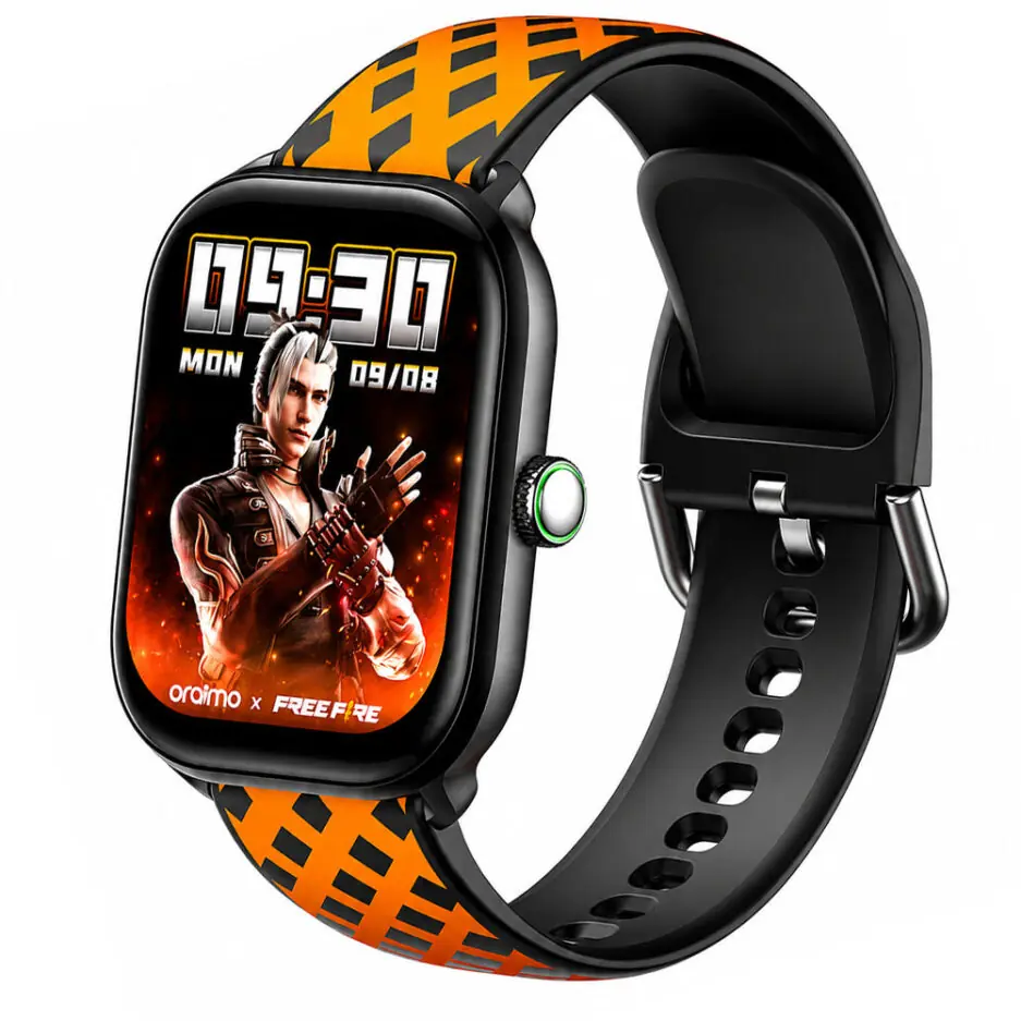Oraimo Watch 6 HAYATO X Free Fire OSW-809 Smart Watch Black Case With Scarlet Red Silicone Strap