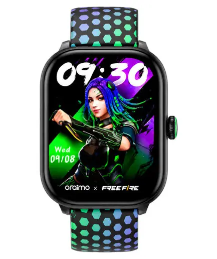 Oraimo Watch 6 Moco X Free Fire OSW-809 Smart Watch Black Case With Shadow Green Silicone Strap