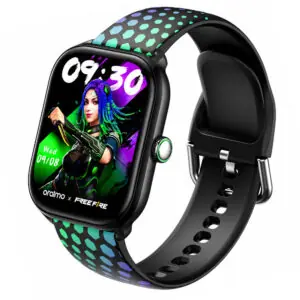 Oraimo Watch 6 Moco X Free Fire OSW-809 Smart Watch Black Case With Shadow Green Silicone Strap