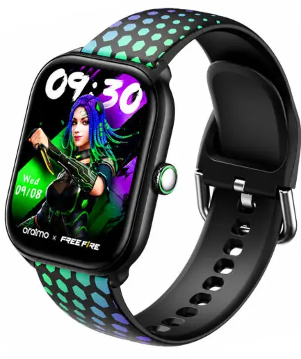 Oraimo Watch 6 Moco X Free Fire OSW-809 Smart Watch Black Case With Shadow Green Silicone Strap