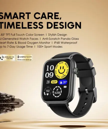 Oraimo Watch 6N OSW-8000N Smart Watch Black Case With Black Silicone Strap