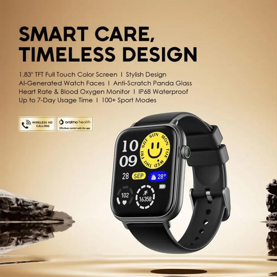 Oraimo Watch 6N OSW-8000N Smart Watch Black Case With Black Silicone Strap