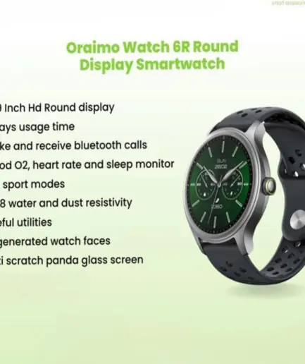 Oraimo Watch 6R OSW-823 Smart Watch Chrome Case With Black Silicone Strap