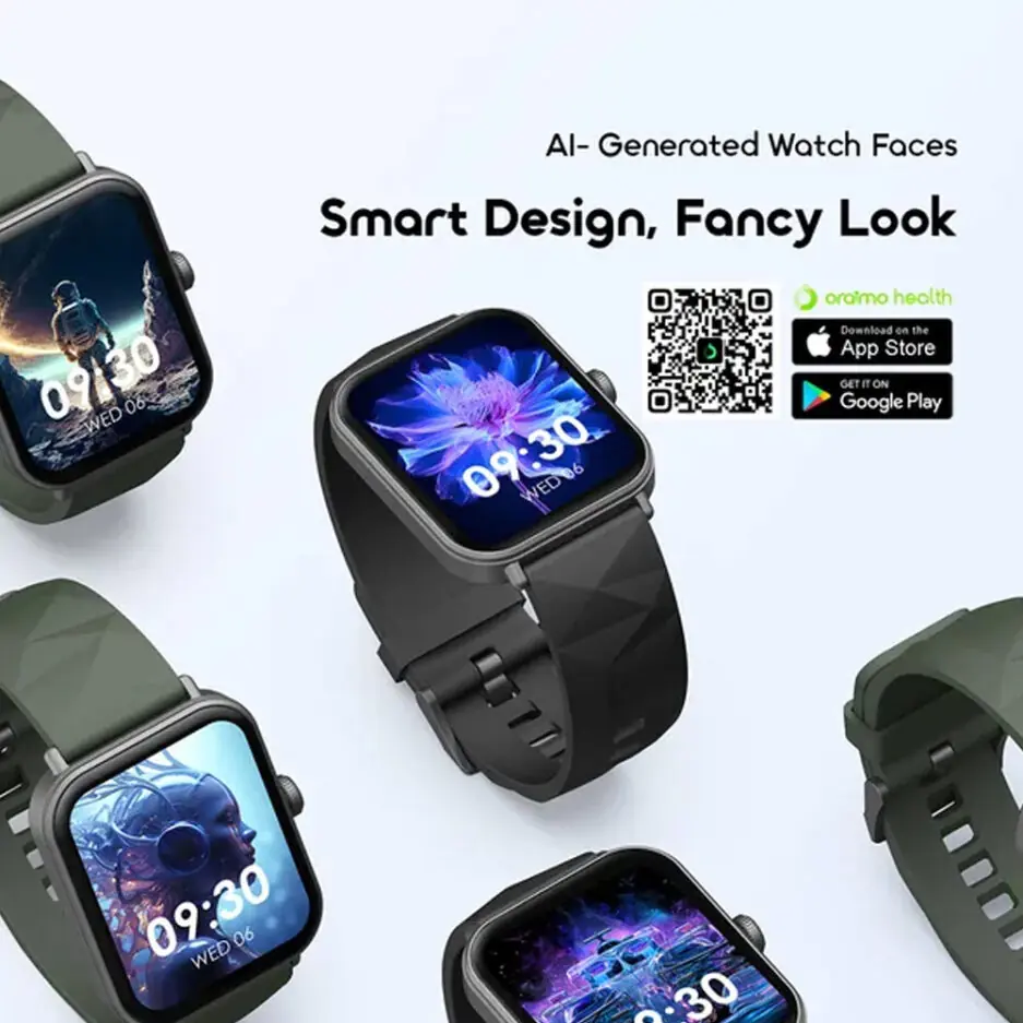 Oraimo Watch Nova 2 Lite OSW-814L Smart Watch Black Case With Black Silicone Strap & Extra Strap