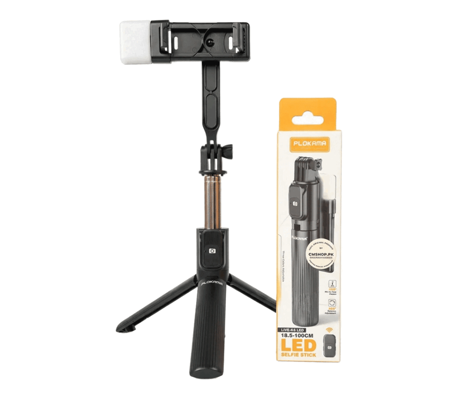 Plokama Live-K6 LED Selfie Stick - Tripod 100cm with LED Light & Remote Control