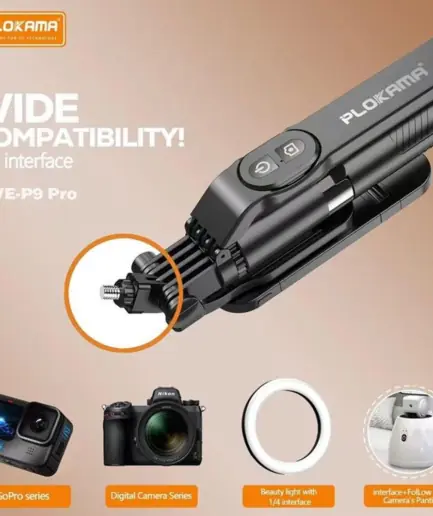 Plokama Live-P9 PRO LED Selfie Stick Tripod 1.70m With Remote Control