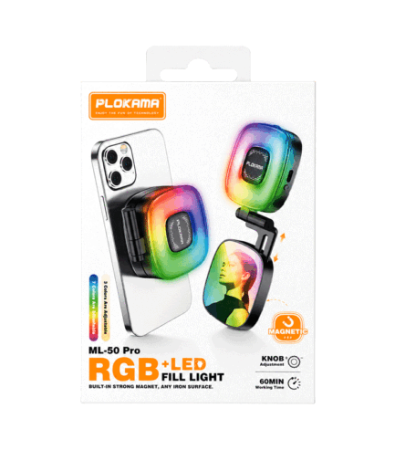 Plokama ML-50 Pro Rechargeable Magnetic RGB LED Ring Light 7.8cm x 6.5cm x 2.4cm