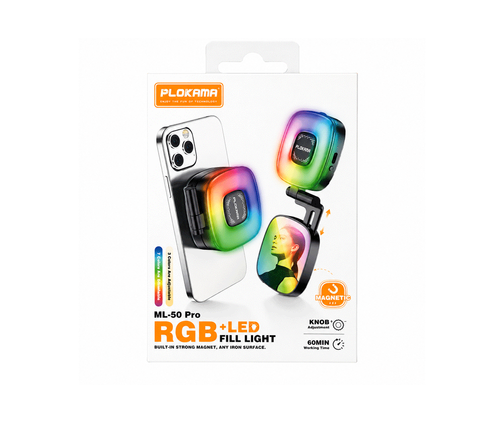 Plokama ML-50 Pro Rechargeable Magnetic RGB LED Ring Light 7.8cm x 6.5cm x 2.4cm Plokama ML-50 Pro Rechargeable Magnetic RGB LED Ring Light 7.8cm x 6.5cm x 2.4cm