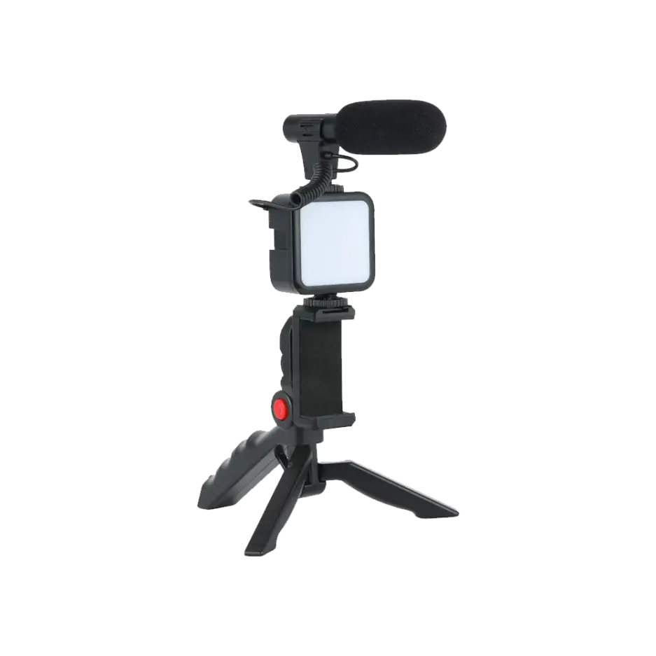 Plokama PK-771 Video Making KIT 5 in 1 (Tripod - LED Light 6.5cm - Microphone - Phone Holder - Remote Control)