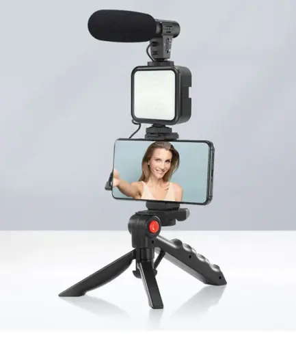 Plokama PK-771 Video Making KIT 5 in 1 (Tripod - LED Light 6.5cm - Microphone - Phone Holder - Remote Control)