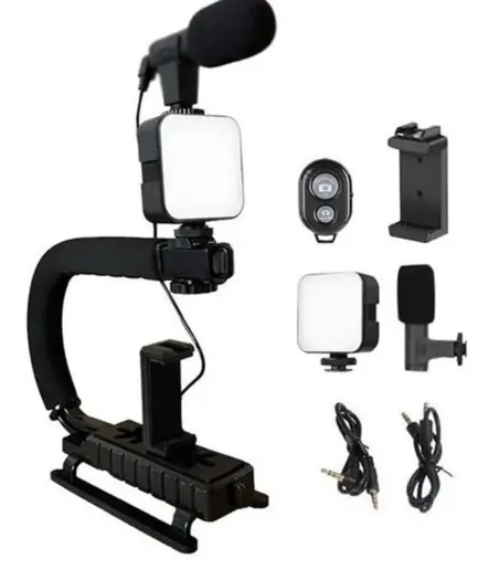 Plokama PK-777 Video Making KIT 5 in 1 (Tripod - LED Light 6.5cm - Microphone - Phone Holder - Remote Control)