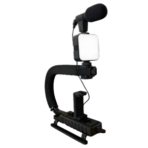 Plokama PK-777 مجموعة أدوات صناعة الفيديو 5 في 1 (حامل ثلاثي ترايبود - إضاءة تصوير LED احترافية 6.5cm - Microphone - Phone Holder - Remote Control)