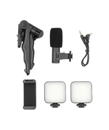 Plokama PK-778 Video Making KIT 5 in 1 (Tripod - LED Light 6.5cm - Microphone - Phone Holder - Remote Control)