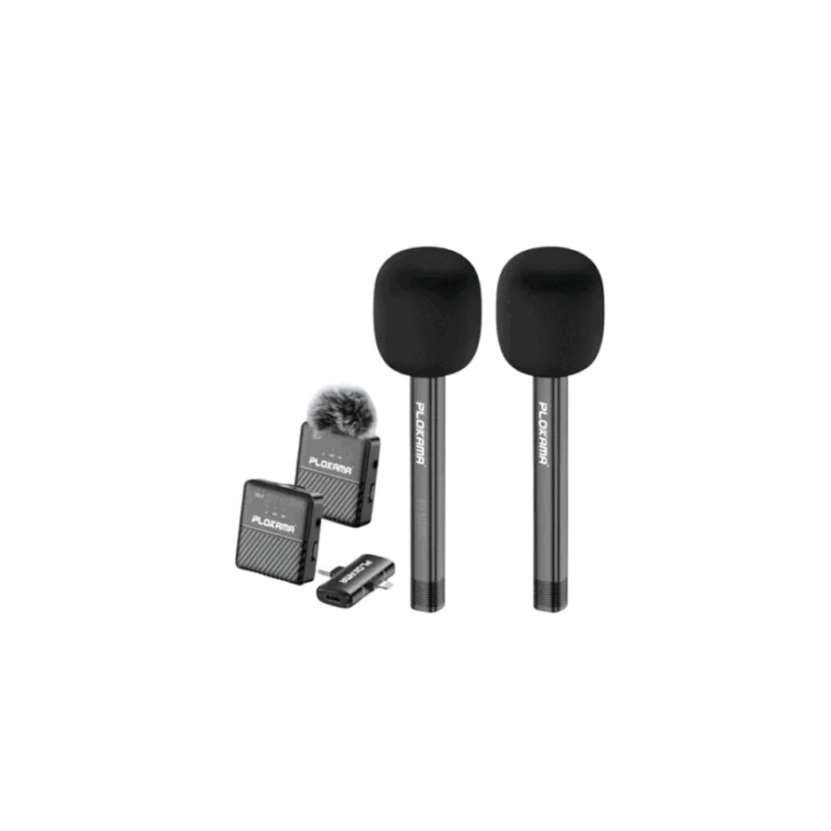 Plokama WM-60 Combo 2.4 GHz Dual (Lightning - Type-C) Wireless Remote Lavalier Microphone & Handle Stick