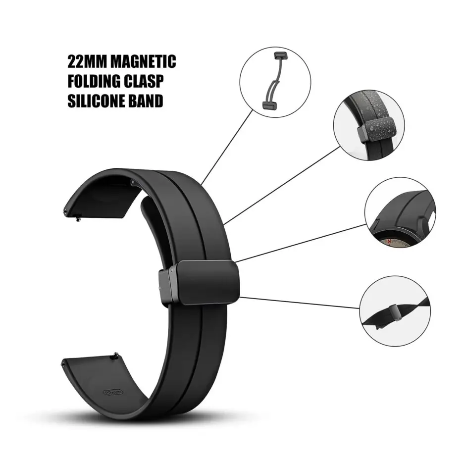 TECHONTO 22MM Silicone Strap with Folding Magnetic Lock Compatible with Samsung Galaxy Watch 3 45mm/ Galaxy Watch 46mm/Gear S3 Classic/Frontier Compatible All 22MM Watches(Only...